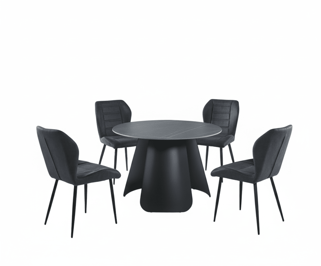 Round Black Ceramic Dining Set Lauren – Modern elegance with a luxurious touch for small spaces Dining Set| Otath