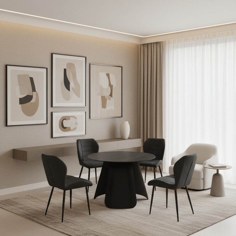 Round Black Ceramic Dining Set Lauren – Modern elegance with a luxurious touch for small spaces Dining Set| Otath