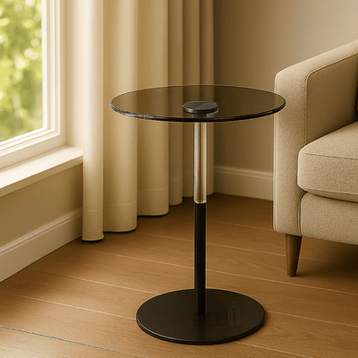 Round Glass Service Table with Black Metal Base - Al Rugaib Furniture