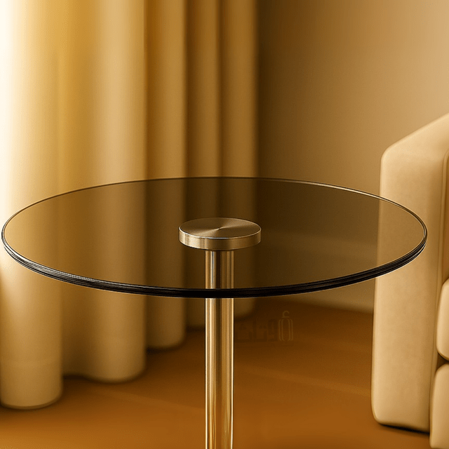Round Glass Service Table with Black Metal Base End Table| Otath