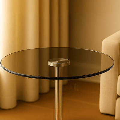 Round Glass Service Table with Black Metal Base - Al Rugaib Furniture