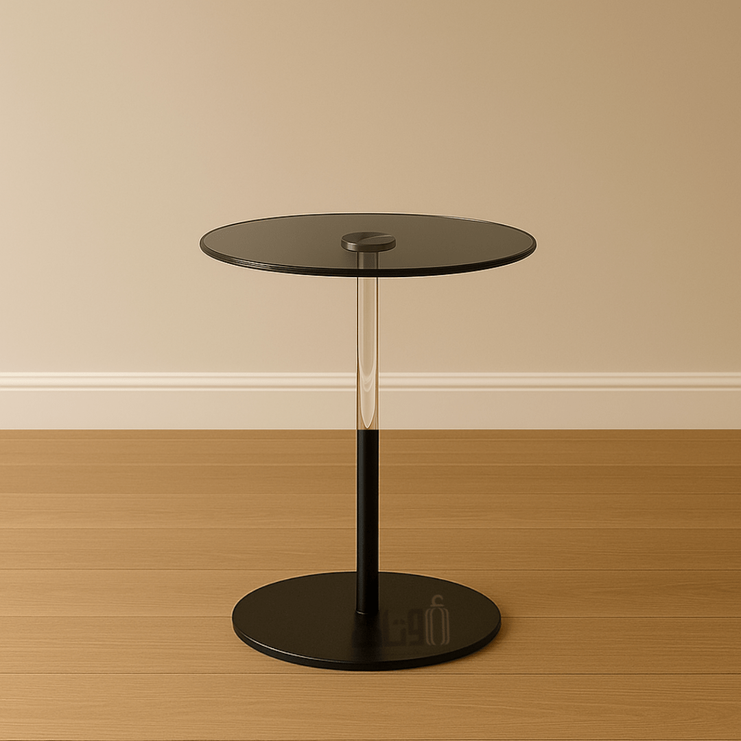Round Glass Service Table with Black Metal Base End Table| Otath