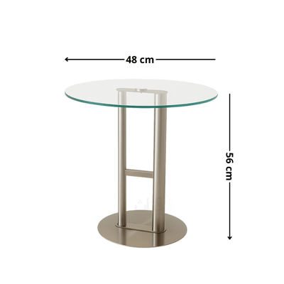 Round Side Table with Clear Glass Top and Silver Stainless Steel Base – Modern Design - Al Rugaib Furniture