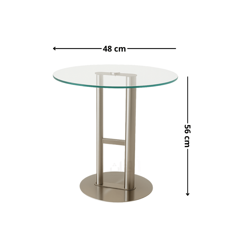 Round Side Table with Clear Glass Top and Silver Stainless Steel Base – Modern Design - Al Rugaib Furniture