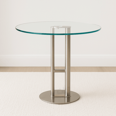 Round Side Table with Clear Glass Top and Silver Stainless Steel Base – Modern Design - Al Rugaib Furniture