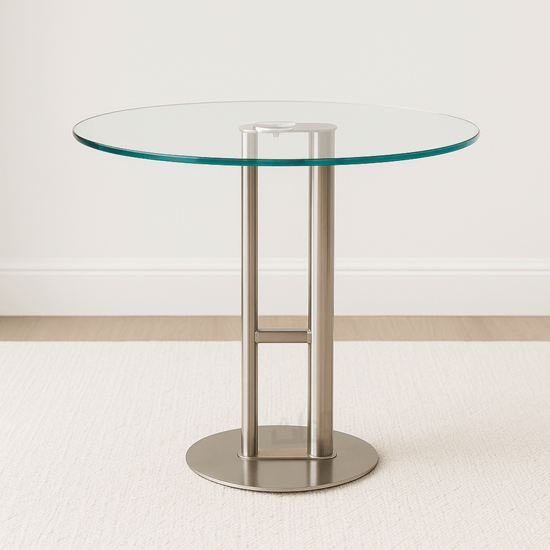 Round Side Table with Clear Glass Top and Silver Stainless Steel Base – Modern Design - Al Rugaib Furniture
