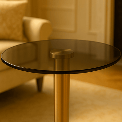 Round Side Table with Glass Top and Luxurious Gold Stainless Steel Base - Al Rugaib Furniture