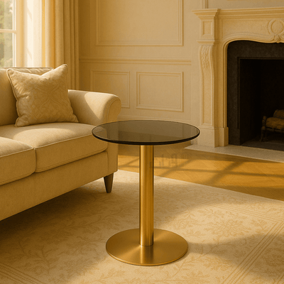 Round Side Table with Glass Top and Luxurious Gold Stainless Steel Base - Al Rugaib Furniture