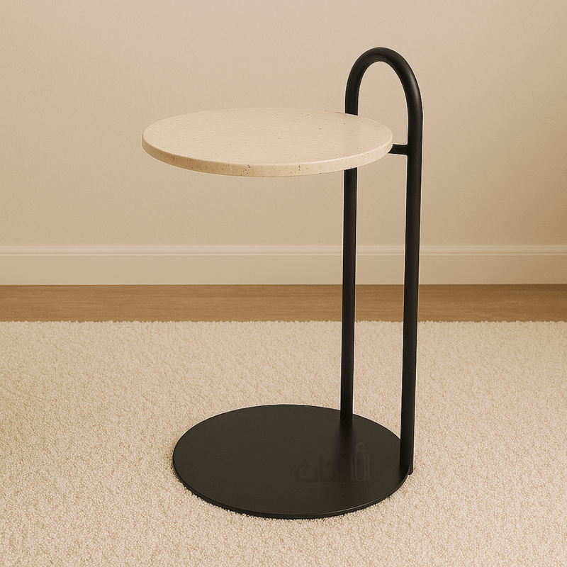 Round Side Table with Travertine Top End Table| Otath