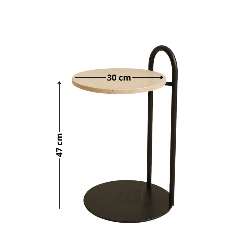 Round Side Table with Travertine Top End Table| Otath
