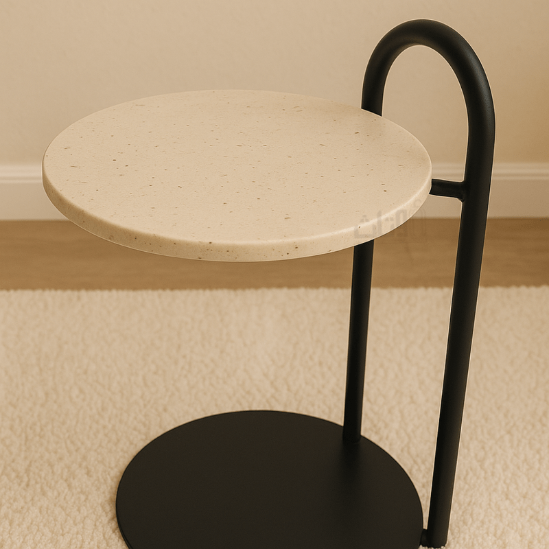 Round Side Table with Travertine Top End Table| Otath