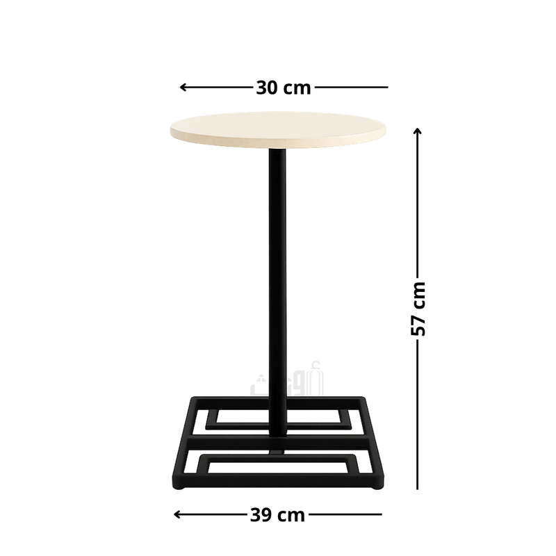 Round Side Table with Travertine Top-BLACK End Table| Otath