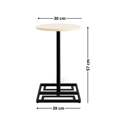 Round Side Table with Travertine Top - BLACK - Al Rugaib Furniture
