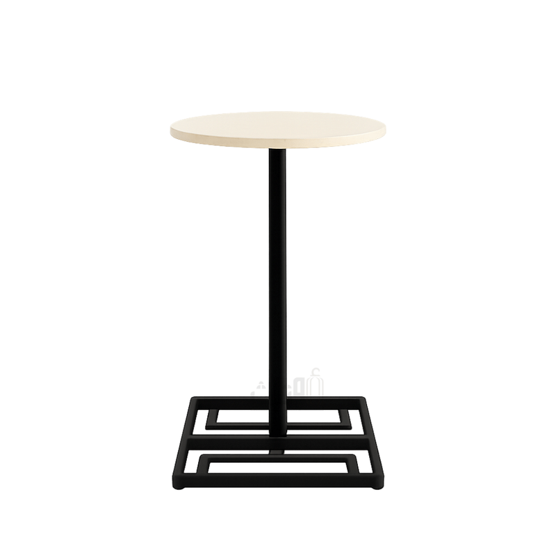 Round Side Table with Travertine Top-BLACK End Table| Otath