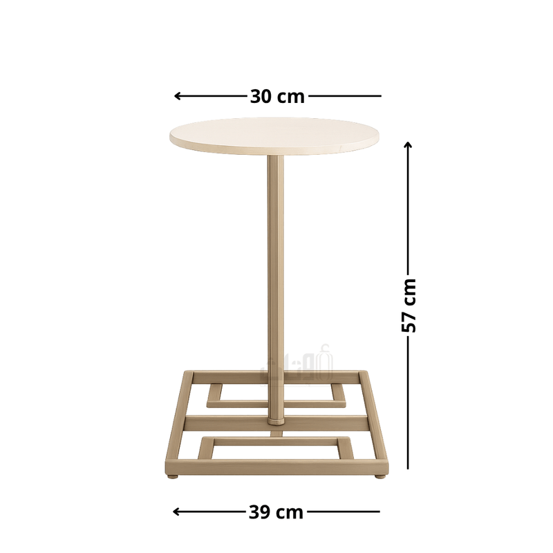 Round Side Table with Travertine Top-Gold End Table| Otath