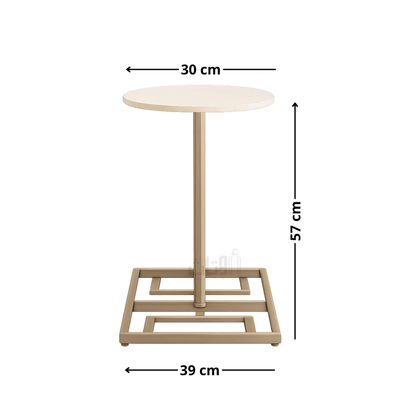 Round Side Table with Travertine Top - Gold - Al Rugaib Furniture