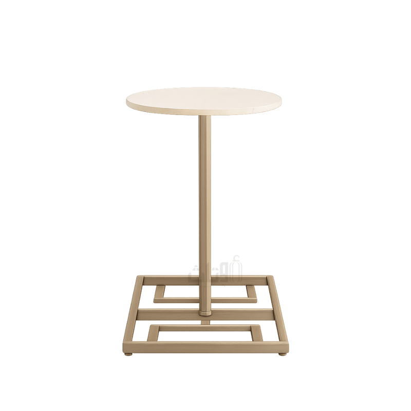 Round Side Table with Travertine Top-Gold End Table| Otath