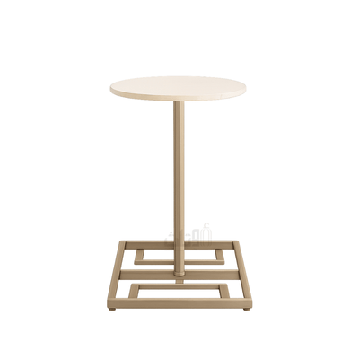 Round Side Table with Travertine Top - Gold - Al Rugaib Furniture