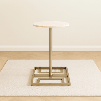 Round Side Table with Travertine Top - Gold - Al Rugaib Furniture