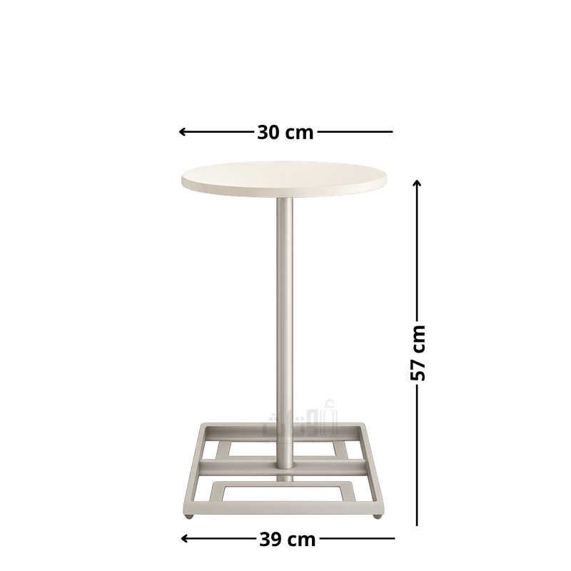Round Travertine Side Table with Geometric Silver Steel Base End Table| Otath