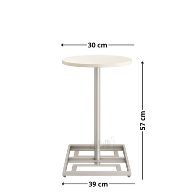 Round Travertine Side Table with Geometric Silver Steel Base - Al Rugaib Furniture