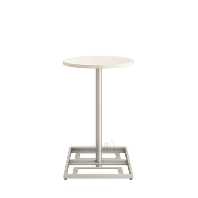 Round Travertine Side Table with Geometric Silver Steel Base - Al Rugaib Furniture