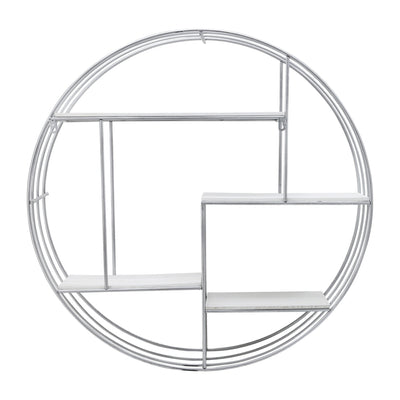 ROUND WOOD/METAL WALL SHELF WHITE/SILVER - Al Rugaib Furniture