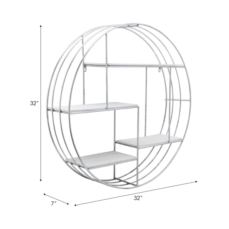 ROUND WOOD/METAL WALL SHELF WHITE/SILVER - Al Rugaib Furniture