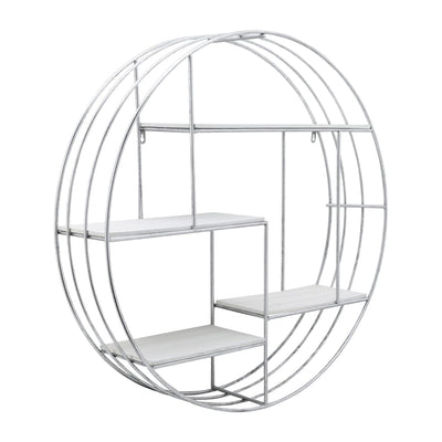 ROUND WOOD/METAL WALL SHELF WHITE/SILVER - Al Rugaib Furniture