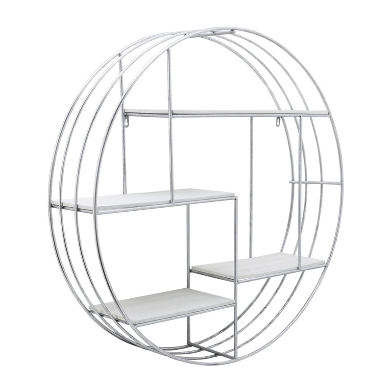 ROUND WOOD/METAL WALL SHELF WHITE/SILVER - Al Rugaib Furniture