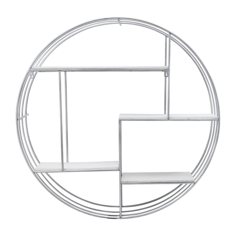 ROUND WOOD/METAL WALL SHELF WHITE/SILVER - Al Rugaib Furniture