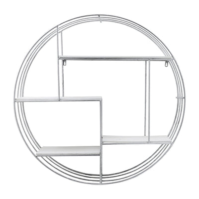 ROUND WOOD/METAL WALL SHELF WHITE/SILVER - Al Rugaib Furniture