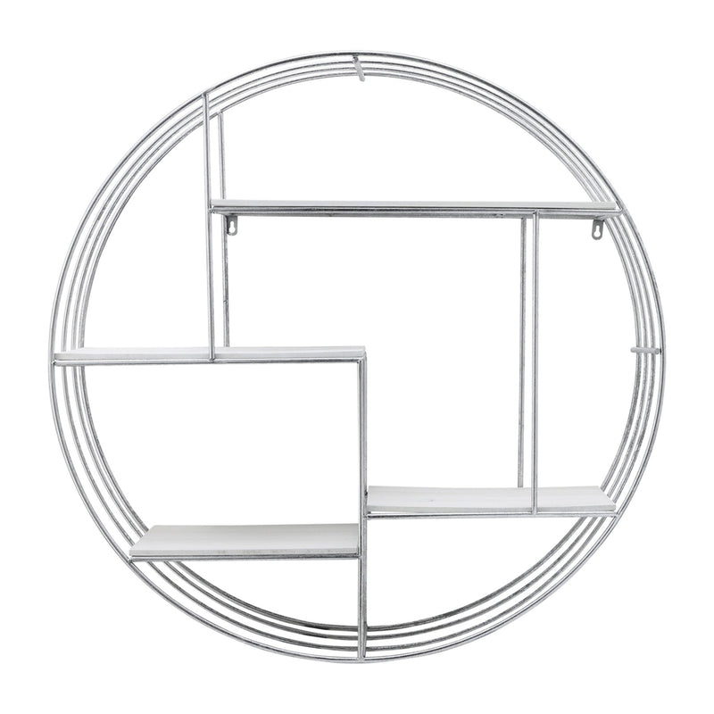 ROUND WOOD/METAL WALL SHELF WHITE/SILVER - Al Rugaib Furniture