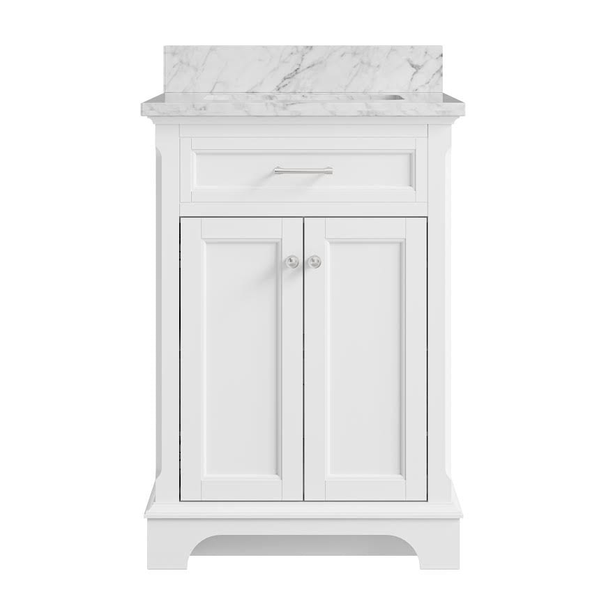 Roveland 24-in White Undermount Bathroom Vanity with Natural Carrara Marble Top Vanity| Roots Furniture