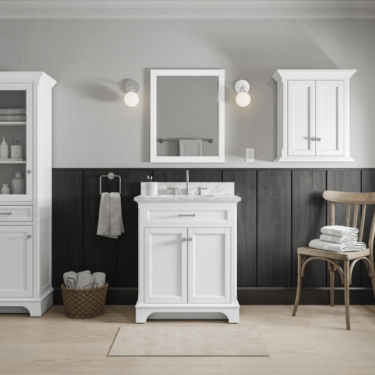 Roveland 30-in White Undermount Bathroom Vanity with Natural Carrara Marble Top Vanity| Roots Furniture