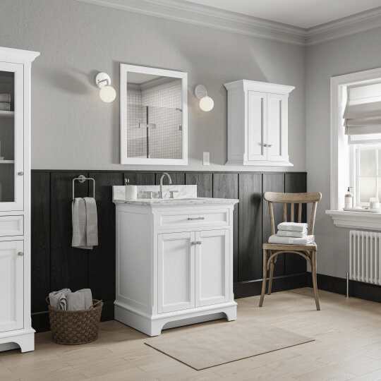 Roveland 30-in White Undermount Bathroom Vanity with Natural Carrara Marble Top Vanity| Roots Furniture