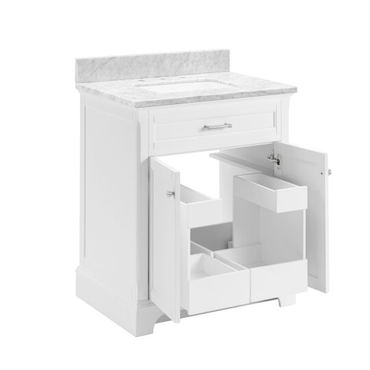 Roveland 30-in White Undermount Bathroom Vanity with Natural Carrara Marble Top Vanity| Roots Furniture