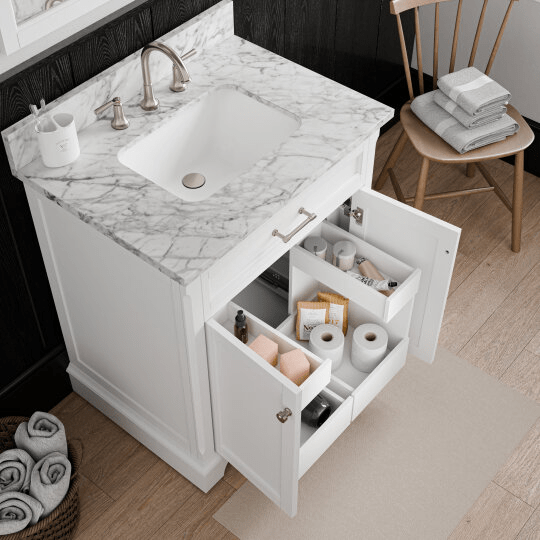 Roveland 30-in White Undermount Bathroom Vanity with Natural Carrara Marble Top Vanity| Roots Furniture