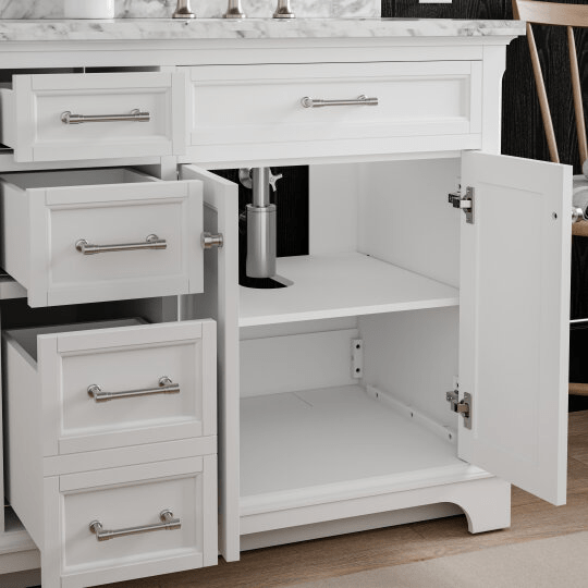 Roveland 60-in White Undermount Bathroom Vanity with Natural Carrara Marble Top Vanity| Roots Furniture