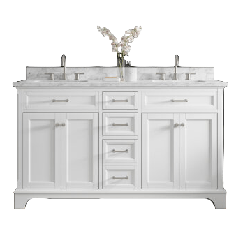 Roveland 60-in White Undermount Bathroom Vanity with Natural Carrara Marble Top Vanity| Roots Furniture
