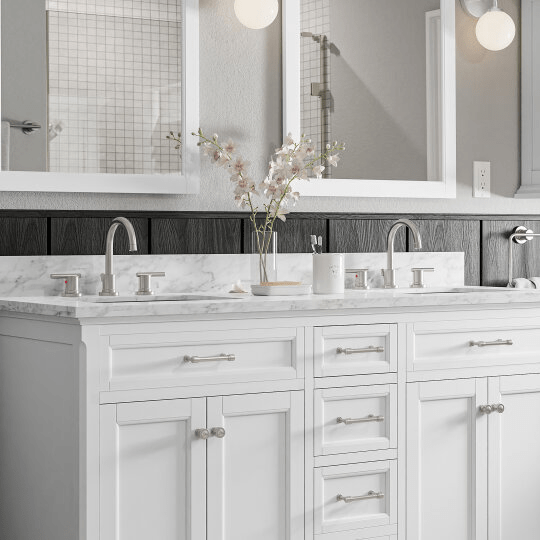 Roveland 60-in White Undermount Bathroom Vanity with Natural Carrara Marble Top Vanity| Roots Furniture