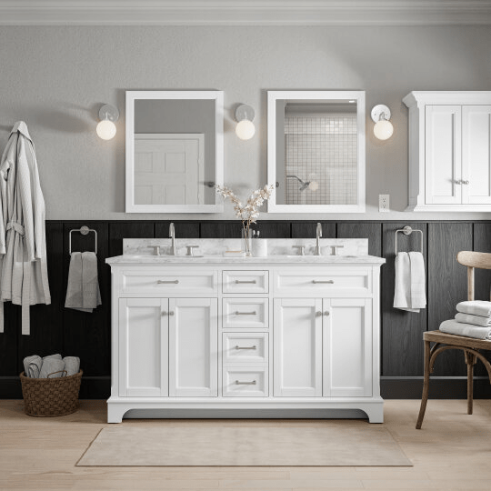 Roveland 60-in White Undermount Bathroom Vanity with Natural Carrara Marble Top Vanity| Roots Furniture