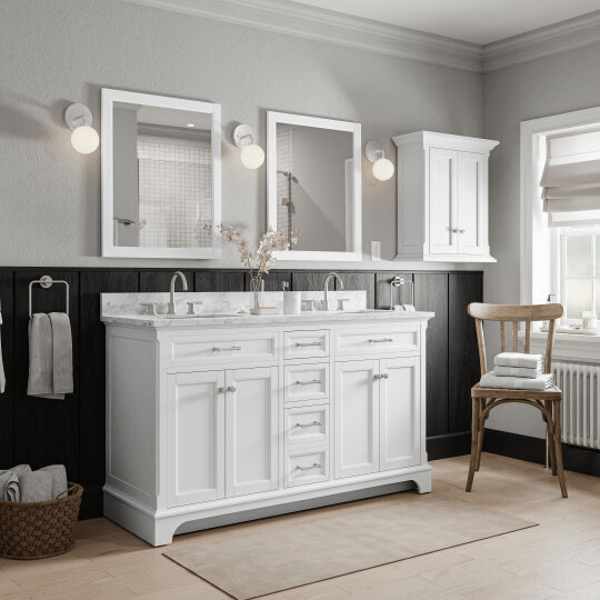 Roveland 60-in White Undermount Bathroom Vanity with Natural Carrara Marble Top Vanity| Roots Furniture