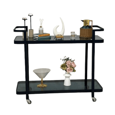 Royal | 2 - Tier Serving Cart – Black Glass – 100×40×95 cm - Al Rugaib Furniture