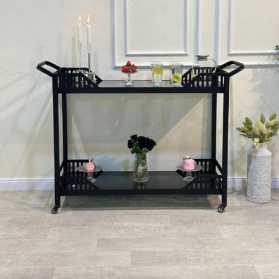 Royal | 2 - Tier Serving Cart with Black Glass Top – 110×40×90 cm - Al Rugaib Furniture