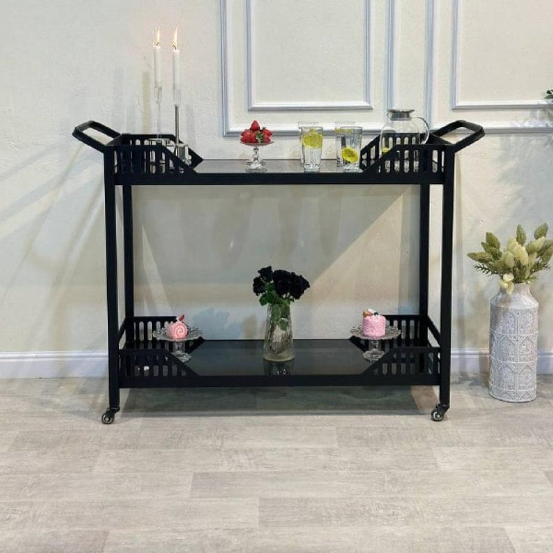 Royal | 2 - Tier Serving Cart with Black Glass Top – 110×40×90 cm - Al Rugaib Furniture