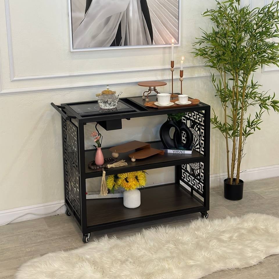 Royal | 3-Tier Serving Cart – Black Glass – 80×30×90 cm Consoles| Royal Furniture