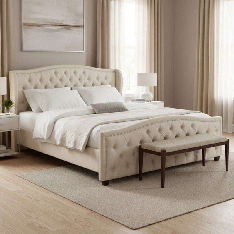 Royal | Aquilera Wingback Tufted Upholstered Bed in Cream - Al Rugaib Furniture