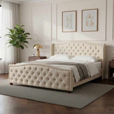 Royal | Aquilera Wingback Tufted Upholstered Bed in Cream - Al Rugaib Furniture