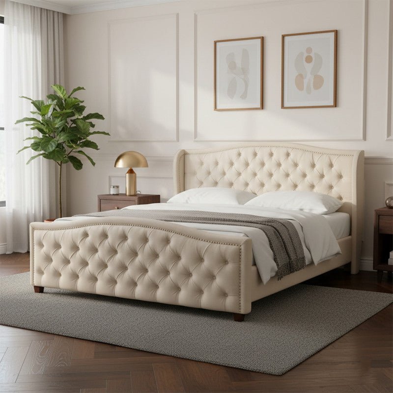 Royal | Aquilera Wingback Tufted Upholstered Bed in Cream - Al Rugaib Furniture